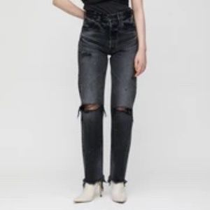 Moussy Vintage Odessa High-Rise Straight-Leg Distressed Jeans Black